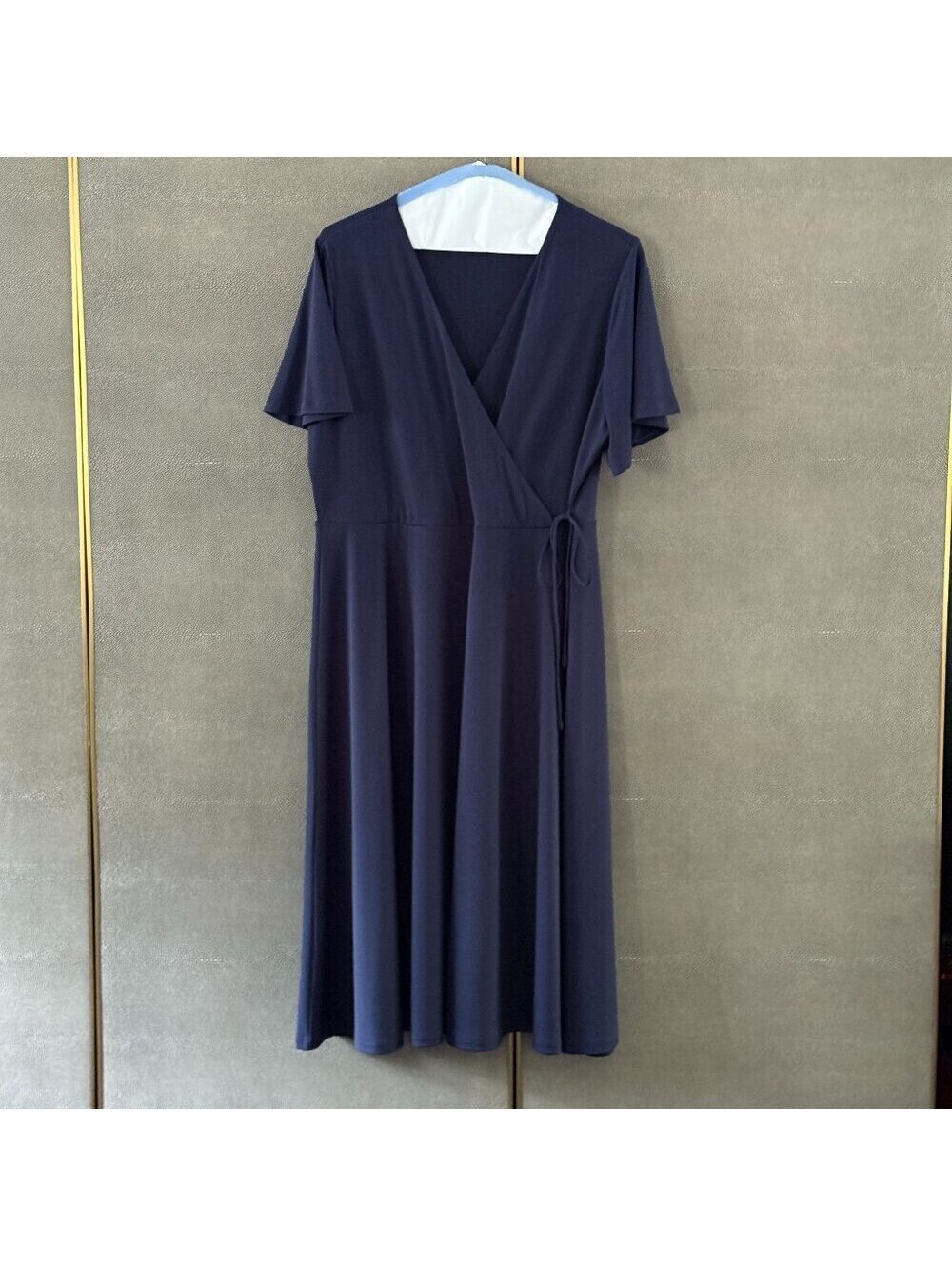 H&M Women's Blue Wrap Midi Dress with Flutter Sleeves, Size XL